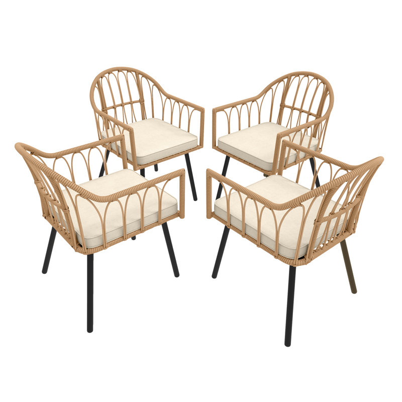 Bayou Breeze 4-Piece Outdoor Rattan Wicker Dining Armchair with ...
